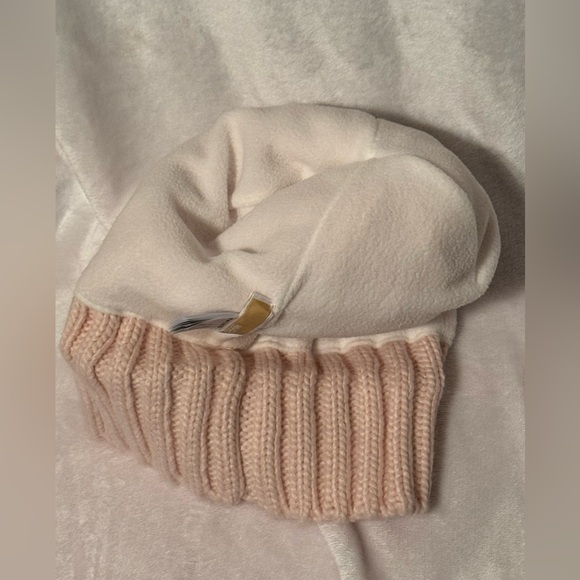 Michael Kors Fleece Lined Braided Knit Cuff Beanie Faux Fur Pom - Light Pink - Picture 7 of 8